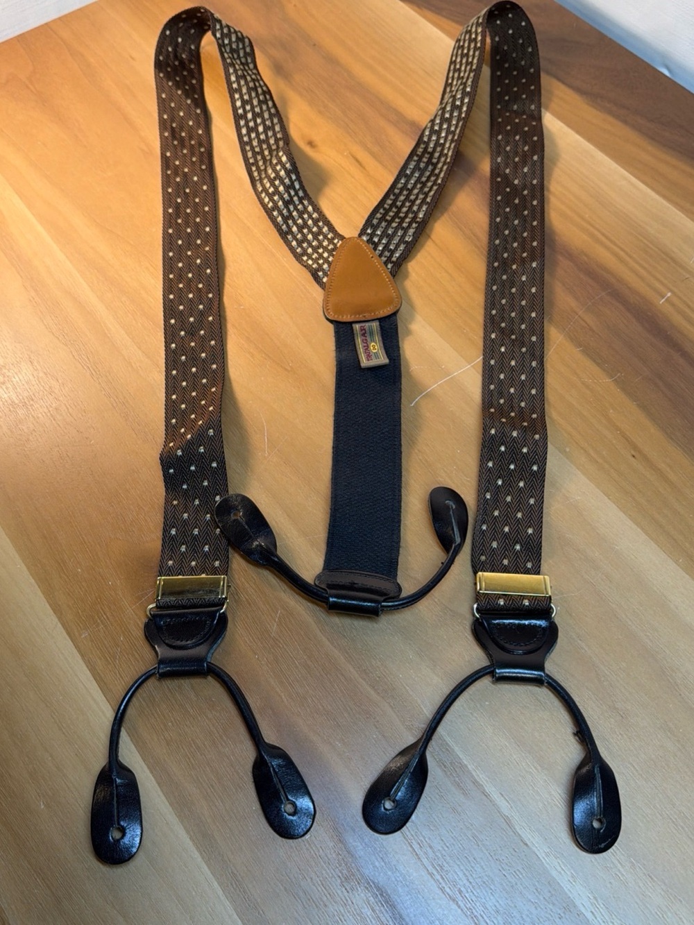 VTG Trafalgar LTD Edition Brown Adjustable Gold Detail Braces Silk Suspenders